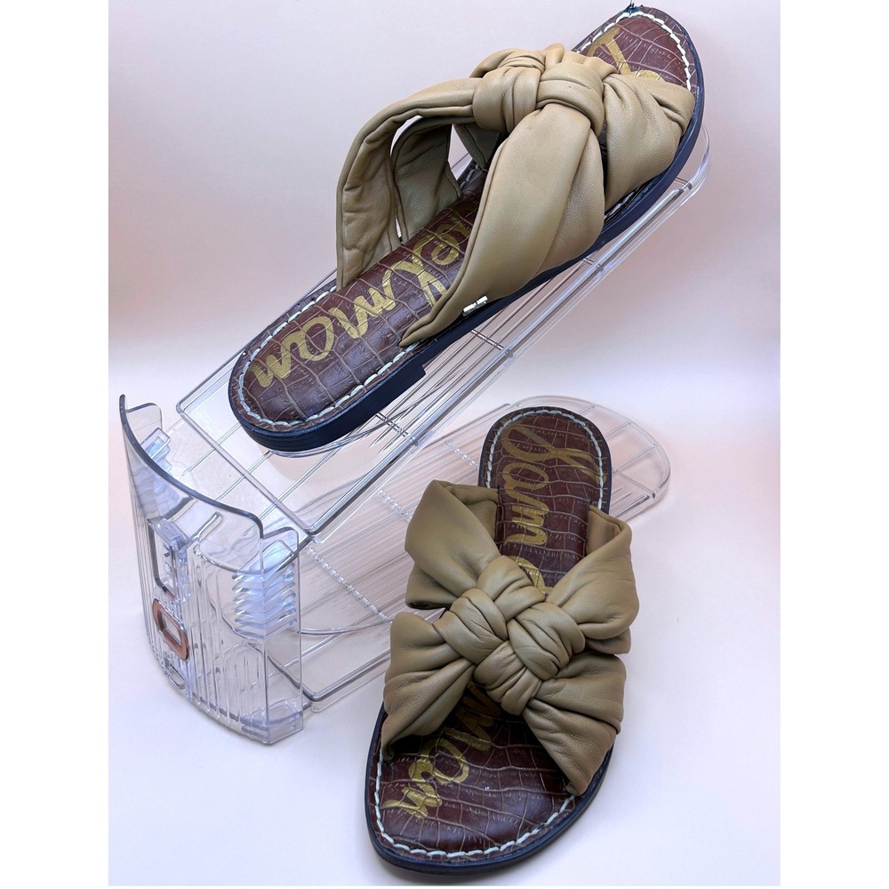 Sam Edelman Knotted Leather Slide Sandals Camel Croc Embossed Footbed 7.5